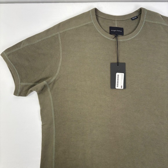 Wings + Horns Mens Sage Green LTWT Slub Short Sleeve Crew Sweatshirt XL NWT